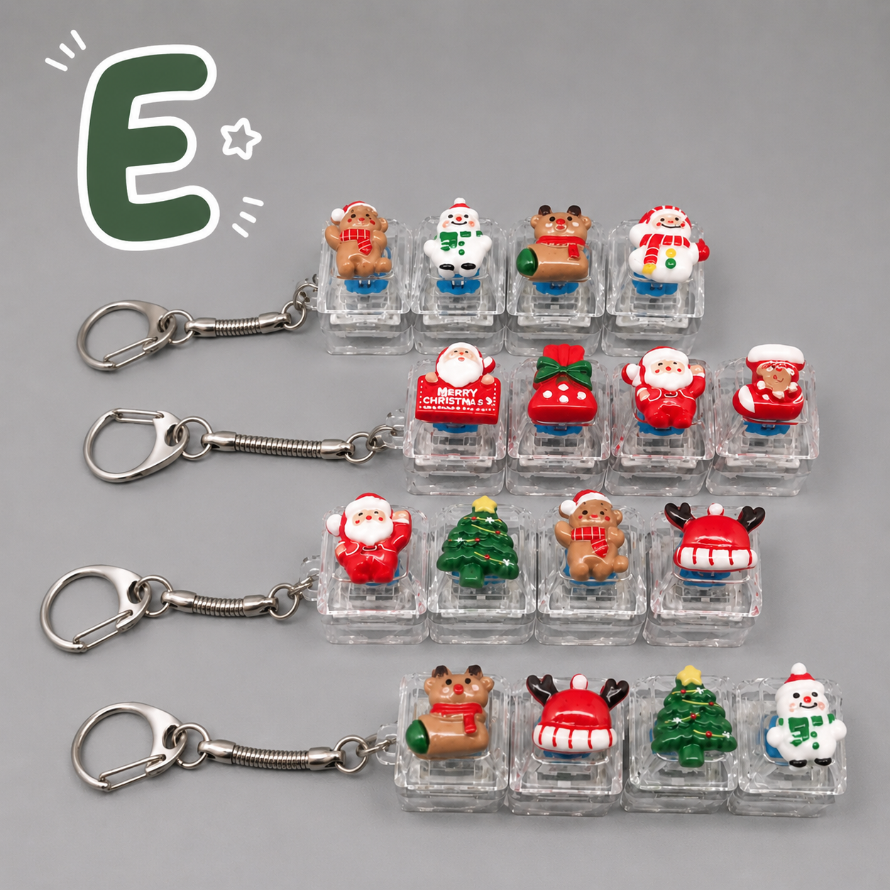 Christmas Fidget Keychain, 4-Key Pressing Stress Relief Keychain with Cute Holiday Charms