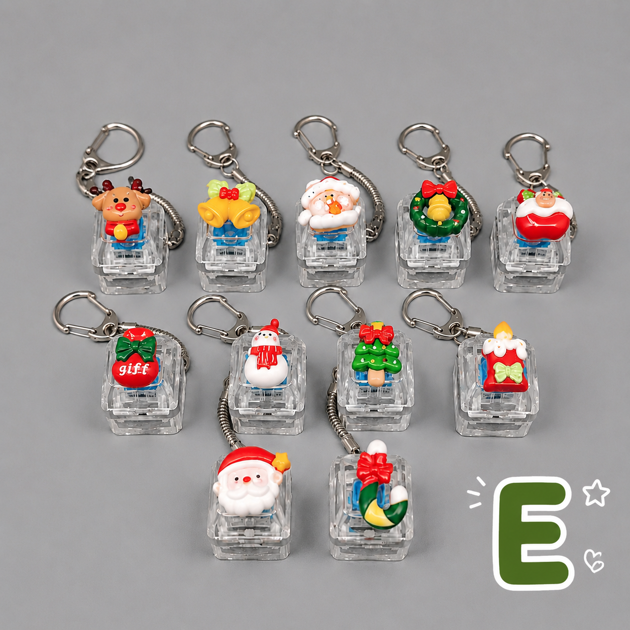 Christmas Fidget 1-Key Pressing Stress Relief Keychain with Cute Holiday Charms