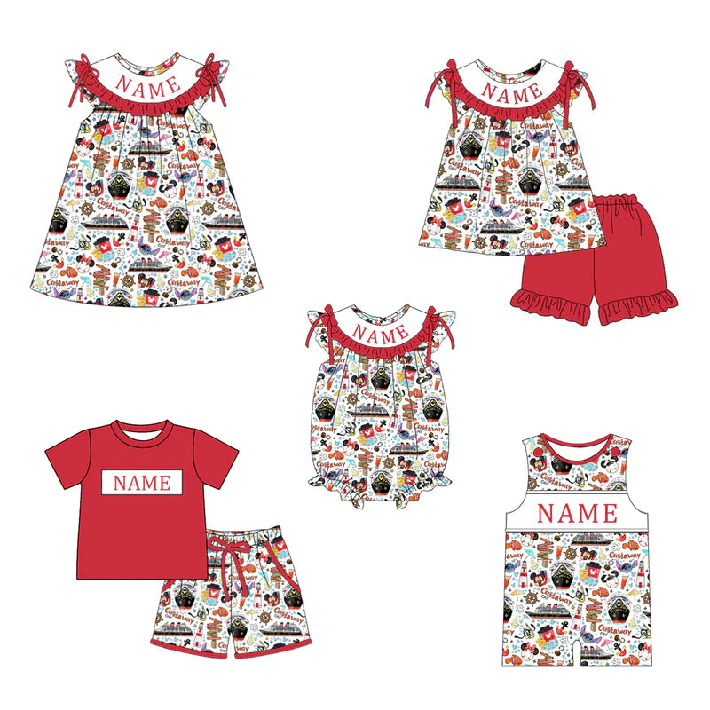 Spring Summer Cartoon Smocked Embroidery Outfit Set with Custom Name – Kids Boutique Matching Clothing