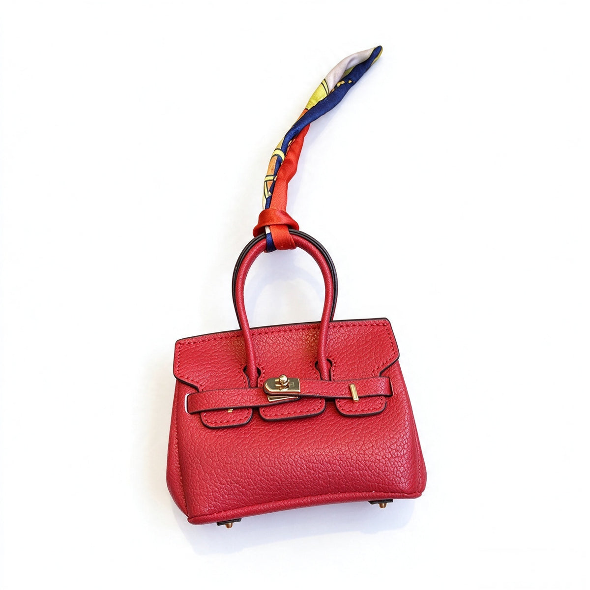 Mini Top Handle Lock Bag Handbag Charm with Scarf – Faux Leather Coin Purse