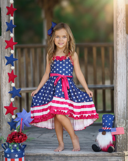 Girls Boutique July 4th Red Navy Star Slip Maxi Dress