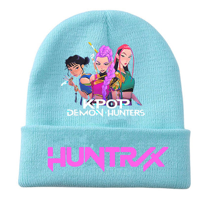 K-Pop Demon Hunters Anime Beanie, Fashion Knitted Cuffed Hat with Print, Outdoor Adult Winter Cap