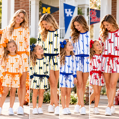 College Game Day Mommy & Me Matching Outfit Sets – Women's & Girls' Long Sleeve Sweatshirt and Shorts Set