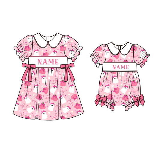 Personalized Halloween Smocked Embroidery Dress & Bubble Romper Set | Custom Name Pumpkin & Ghost Fall Outfit for Baby Girls & Kids