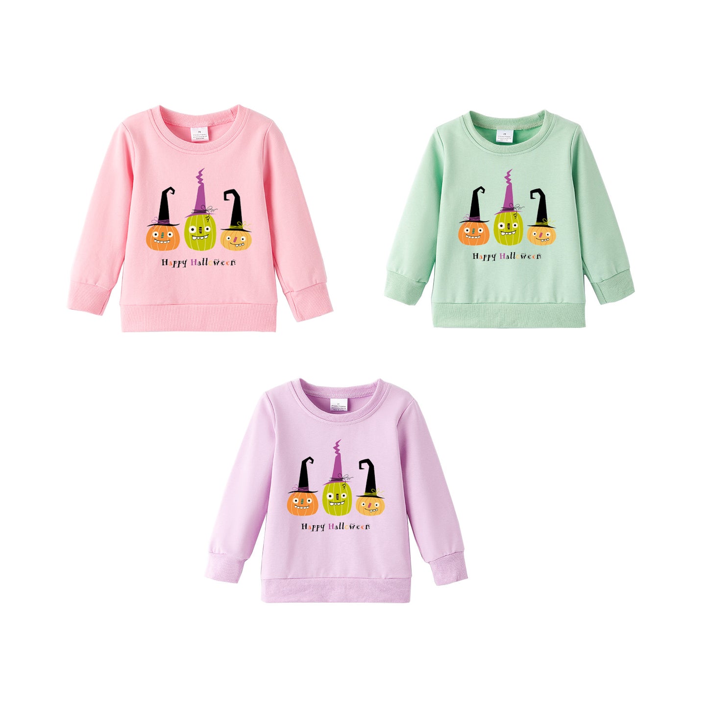 Girls  Happy Halloween Sweatshirt – Cute Pumpkin & Witch Print