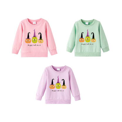 Girls  Happy Halloween Sweatshirt – Cute Pumpkin & Witch Print