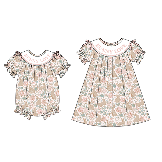 Easter Summer BUNNY LOVE Embroidery Smock Dress & Romper