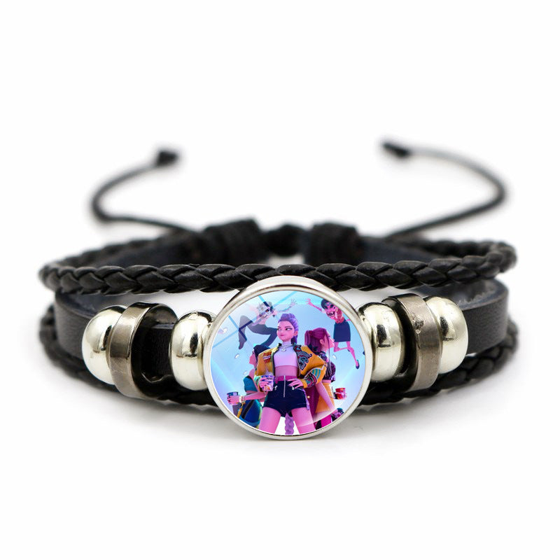 K-POP Demon Hunters & Gaza Boy Group Bracelet Adjustable Braided Leather Fan Jewelry Available in 3 Colors