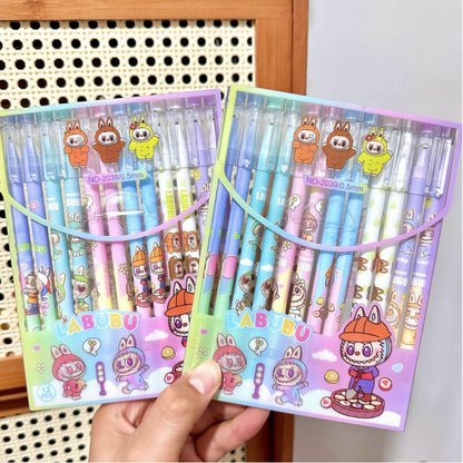 K-Pop Demon Hunters Erasable Gel Pen Set Black Ink 12pcs Cartoon Stationery