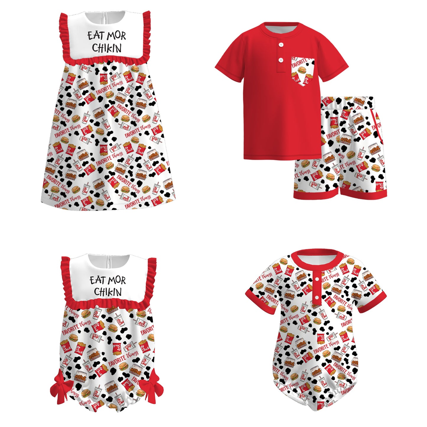 Summer "EAT MOR CHIKIN" Embroidered Kids Summer Outfit Set Collection