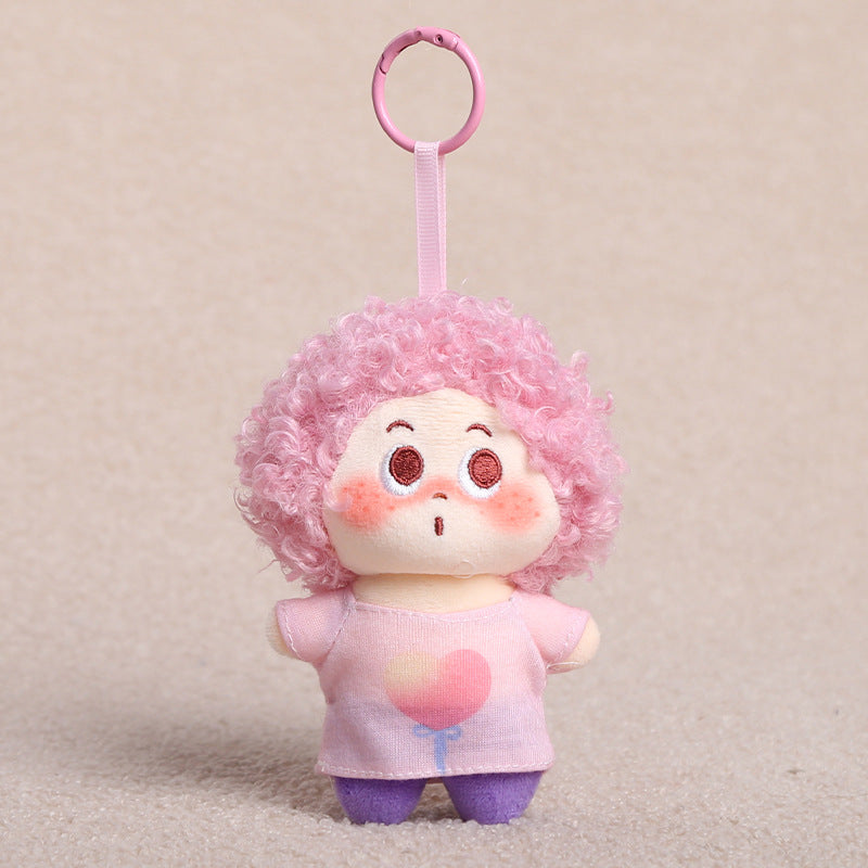 Curly Hair Plush Doll Bag Charm – Cute Character Keychain