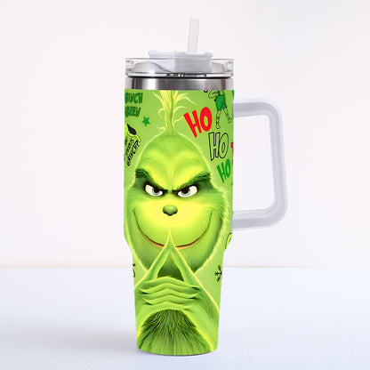 Christmas 2025 Grinch 40oz Insulated Tumbler with Handle and Straw Car Travel Mug Hot & Cold Stainless Steel Cup