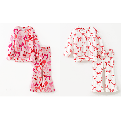 Girls Christmas Winter Pink Bow Print Sweatshirt Set