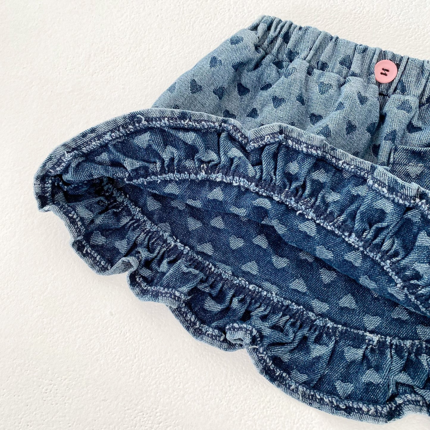 Summer Baby Girl Set Button Decor Heart Denim Top Skirt