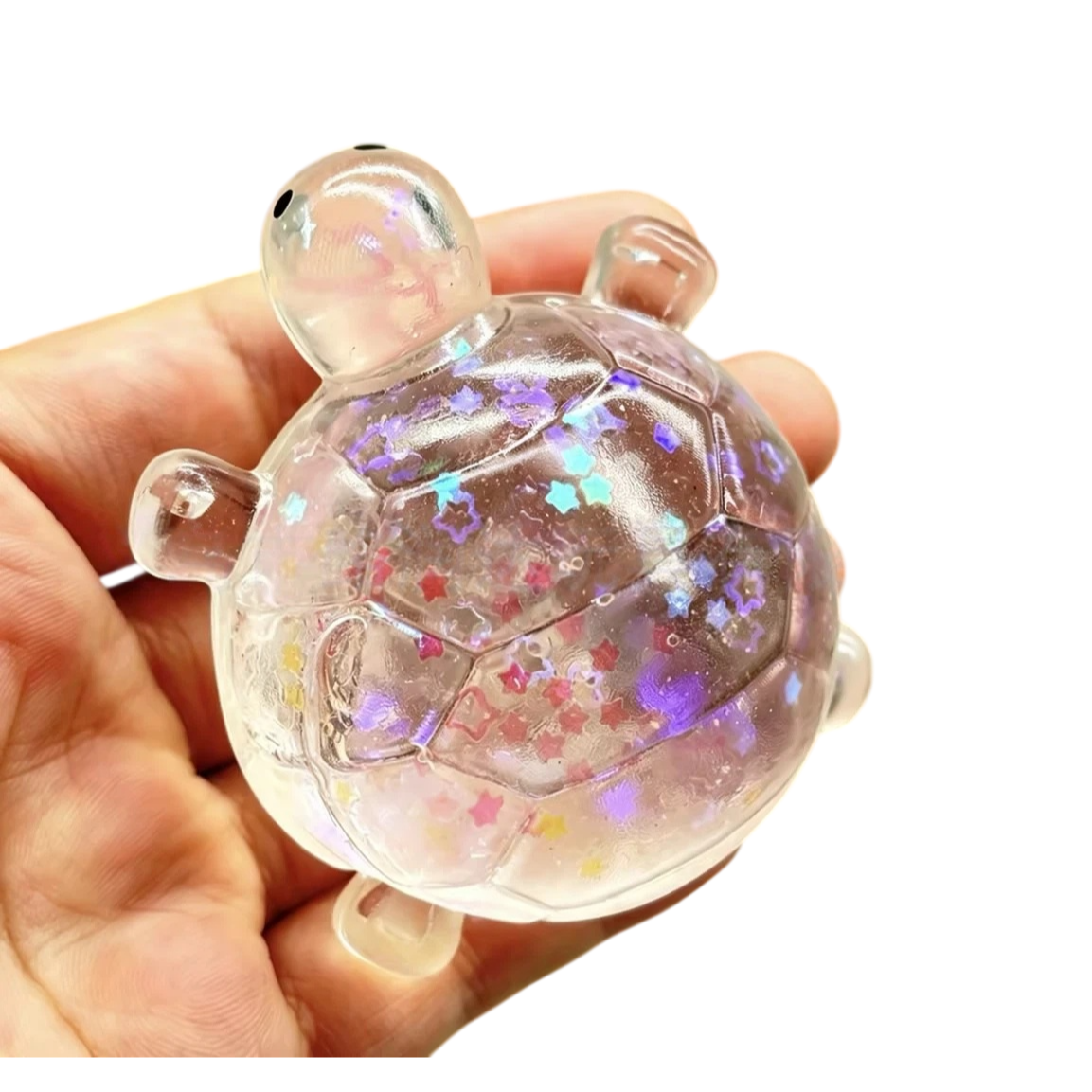 Glitter Turtle Squishy Stress Relief Toy with Taffy-Like Texture