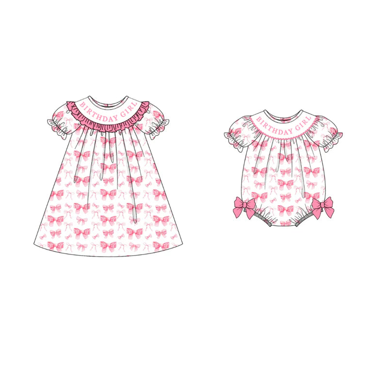 Sibling Sister Girls Summer BIRTHDAY Smock Embroidery Dress Bubbles