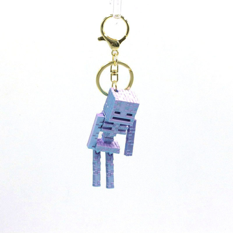 Pixel Skeleton 3D Keychain – Metallic Halloween Bag Charm