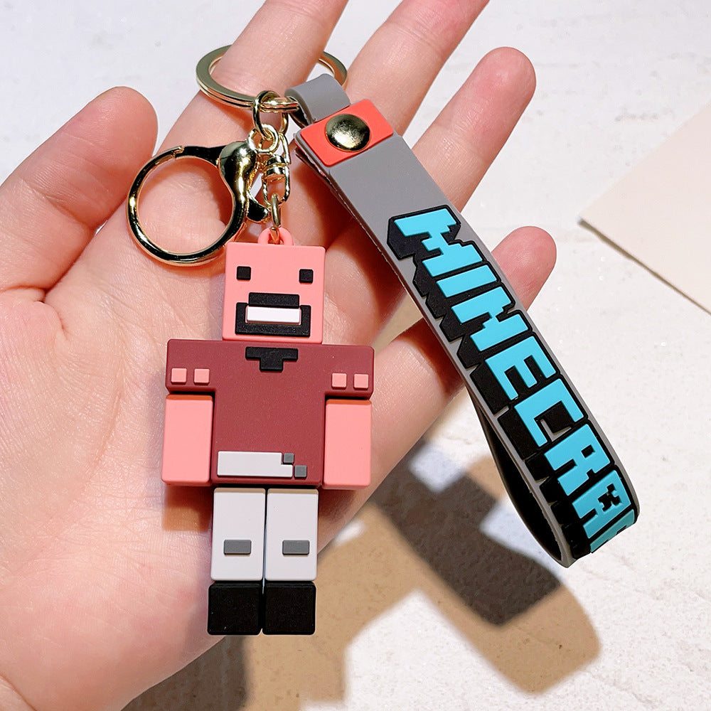 Pixel Block Style PVC Silicone Keychain Cartoon Figure Key Ring & Bag Charm