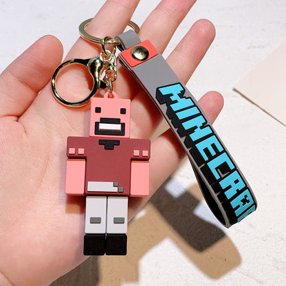 Pixel Block Style PVC Silicone Keychain Cartoon Figure Key Ring & Bag Charm