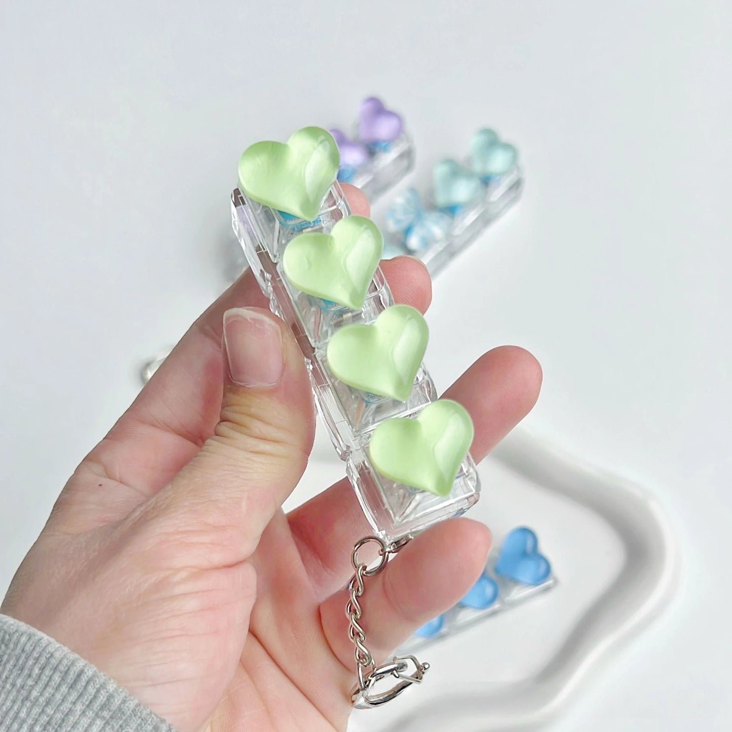 Ice-Translucent Heart Keycap Stress Relief Keychain Keyboard-Style Pendant Charm
