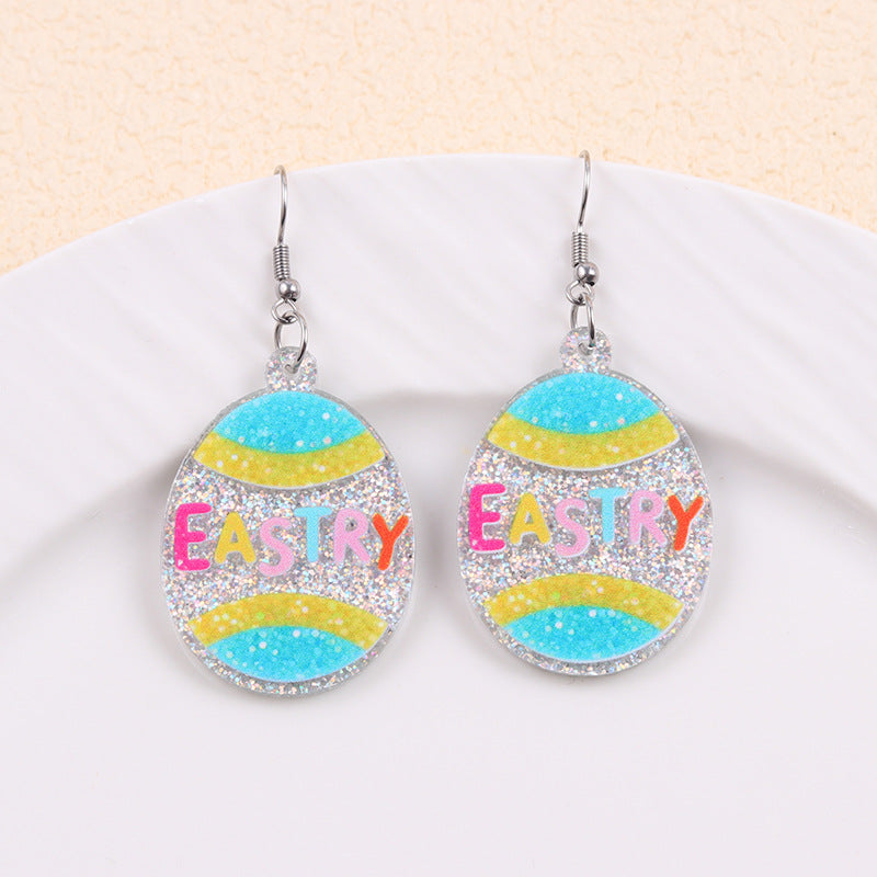 Easter Asymmetrical Bunny & Egg Acrylic Stud Earrings Creative Mismatch Ear Jewelry