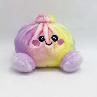 Colorful Dumpling Plush Toy – Cute Smiling Stuffed Bun with Optional Bamboo Steamer Gift Box