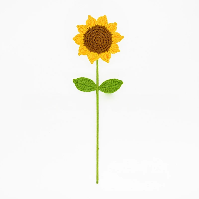 Handmade Crochet Sunflower &Smiley Face Colorful Yarn Knitted Flower Gift (Single Stem)