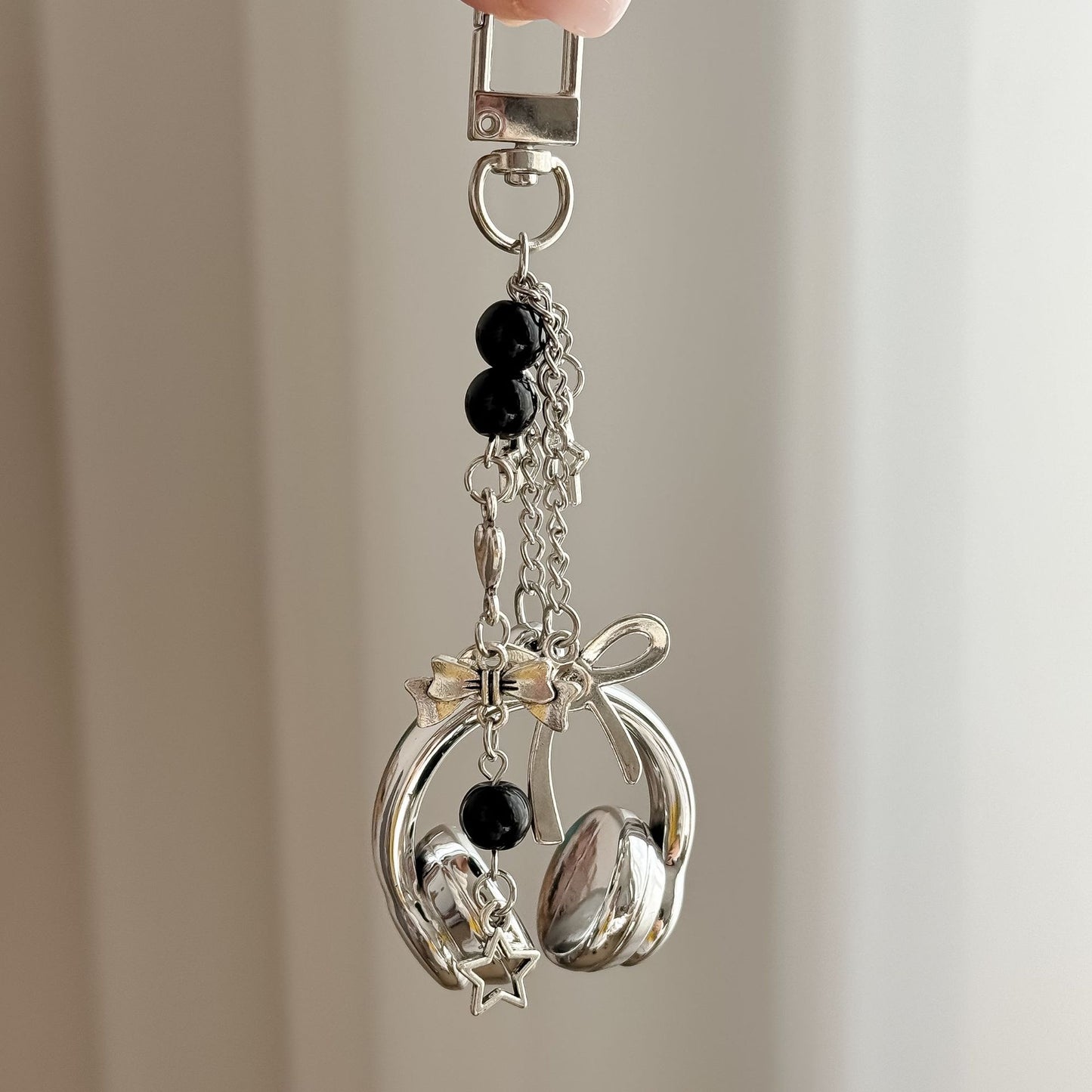 Headphone Music Bag Charm Keychain with Tassel & Beads