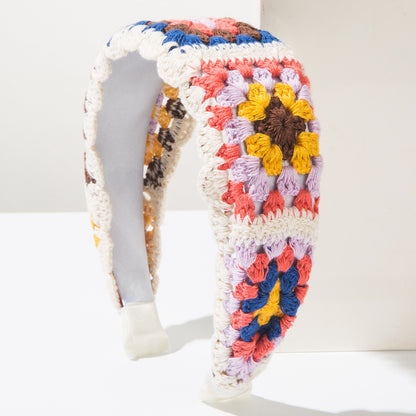 Handmade Crochet Flower Headband Colorful Floral Knitted Hair Band Boho Hair Accessory for Women & Girls