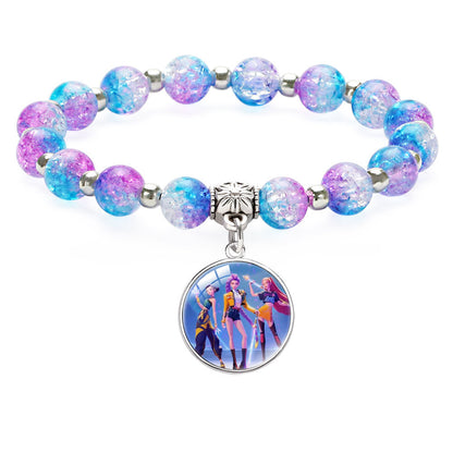 New Design K-Pop Demon Hunters Beaded Charm Bracelet with Gemstone Ice-Cracked Style