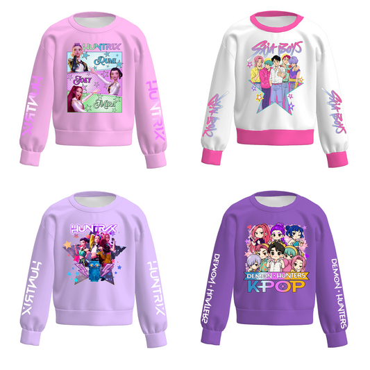 Girls Spring K-pop Demon Hunter Print Sweatshirt Collection
