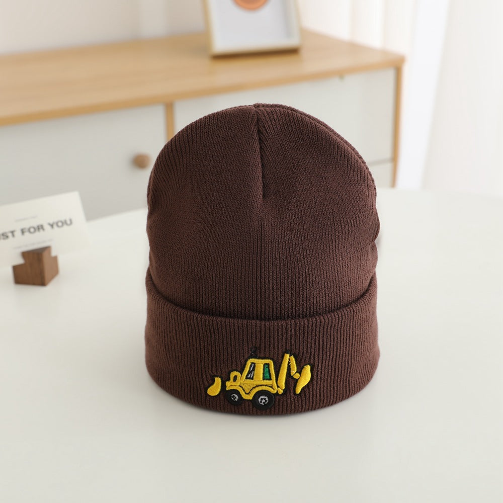 Kids Embroidered Excavator Knit Beanie – Warm, Stylish Unisex Winter Hat