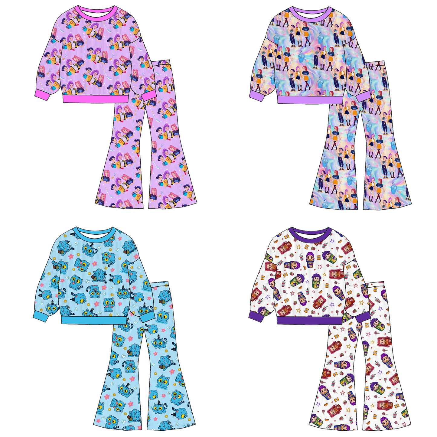 2025 Winter Kpop Demon Hunters Girls Top+Pant Fashion Outfit Set