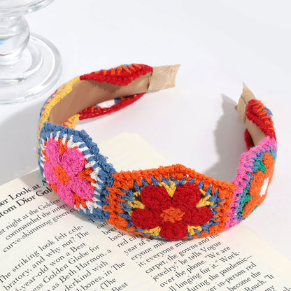 Handmade Crochet Headband Boho Knitted Hair Band for Women & Girls Granny Square Hair Accessory