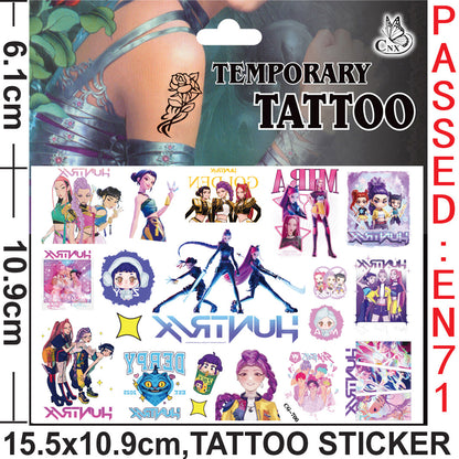K-Pop Demon Hunters Cartoon Temporary Tattoo Stickers for Kids, Boys & Girls Water Transfer Tattoos