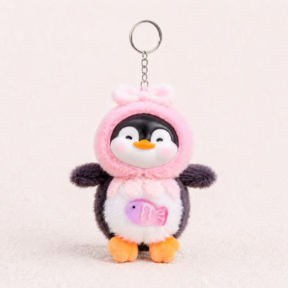 Plush Penguin Bag Charm Keychain with Vinyl Face Fuzzy Animal Accessory for Bags & Gifts