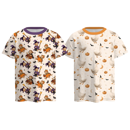 Boys Halloween Graphic Print Short Sleeve T-Shirt – Pumpkin Witch Duck Fall Tee