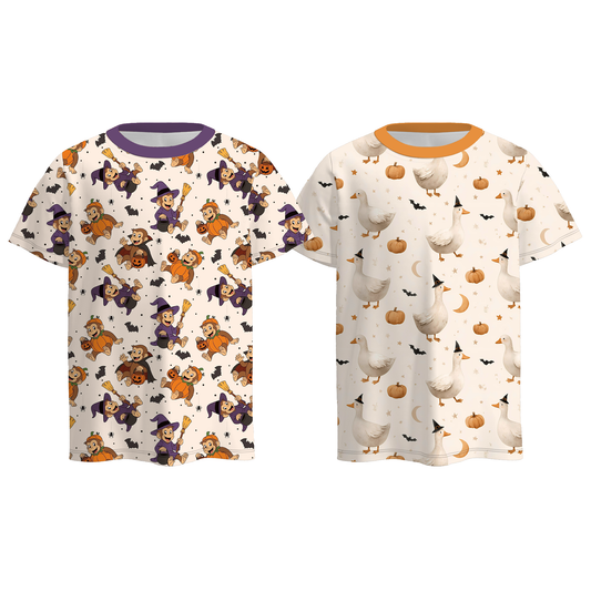 Boys Halloween Graphic Print Short Sleeve T-Shirt – Pumpkin Witch Duck Fall Tee