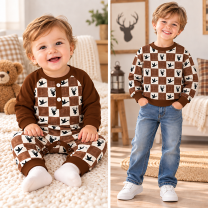 Boys Fall Winter Hunting Camo Printed Collection – Duck Deer Print Short Sleeve Shorts Set, Camouflage Hoodie, Long Sleeve Sweatshirt & Baby Romper