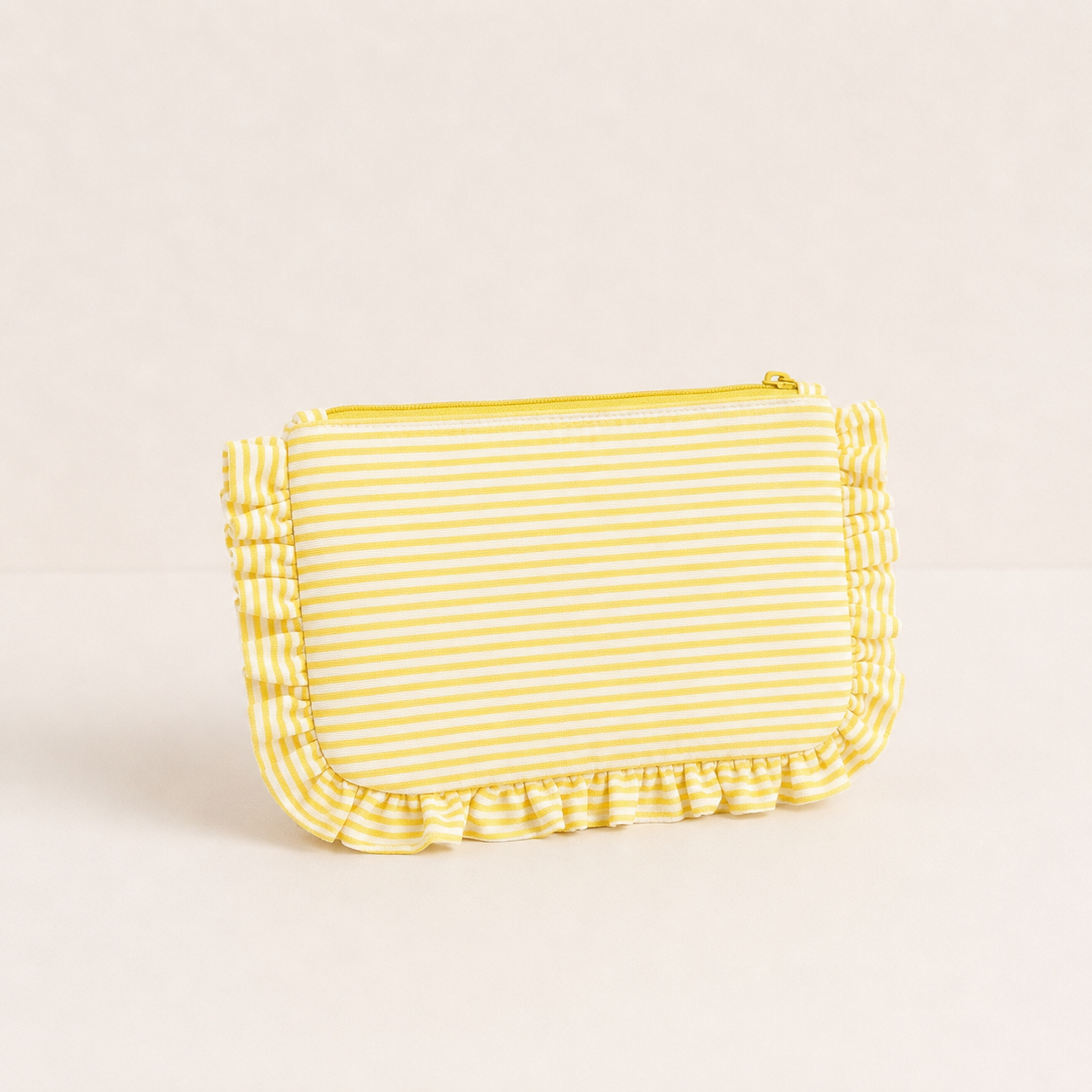Striped Ruffle Cosmetic Bag – Toiletry & Travel Pouch