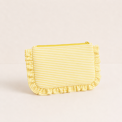 Striped Ruffle Cosmetic Bag – Toiletry & Travel Pouch