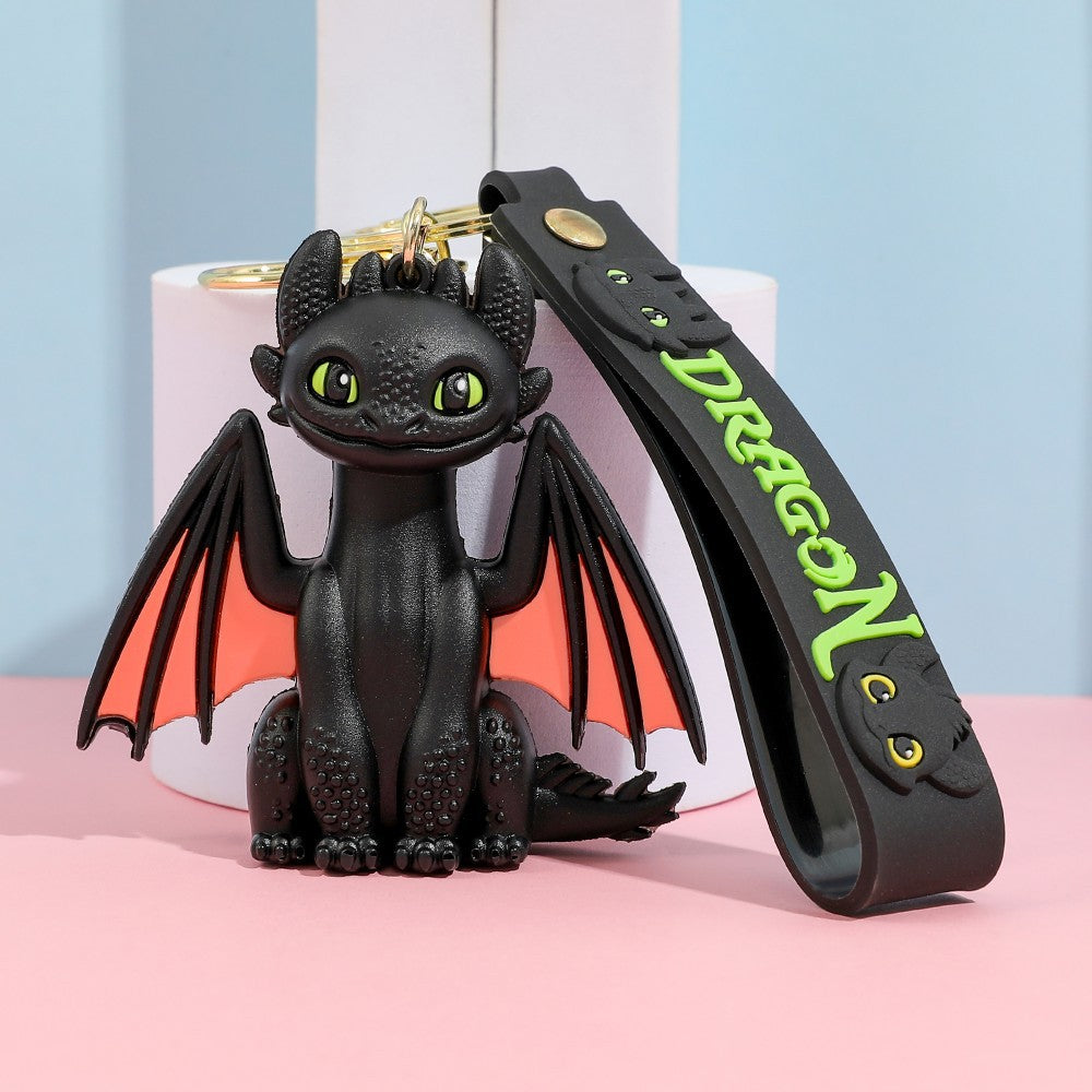 Cartoon Black Dragon PVC Keychain Flying Dragon Bag Charm Soft Rubber Pendant