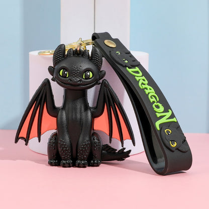 Cartoon Black Dragon PVC Keychain Flying Dragon Bag Charm Soft Rubber Pendant