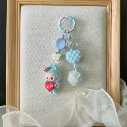 Monster Beaded Keychain & Phone Charm Heart Pendant Bag Charm Trendy Collectible Accessory