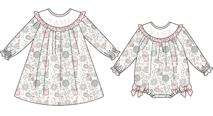 2026 New Year Kids Pink Custom Name Embroidery Smock Outfits