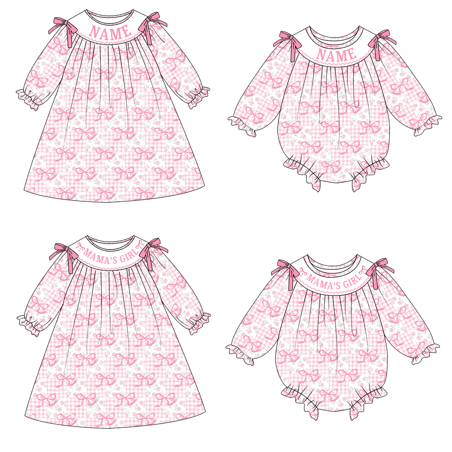 2026 Valentine's Day Custom Name "MAMA'S GIRL" Smocked Embroidered Collection
