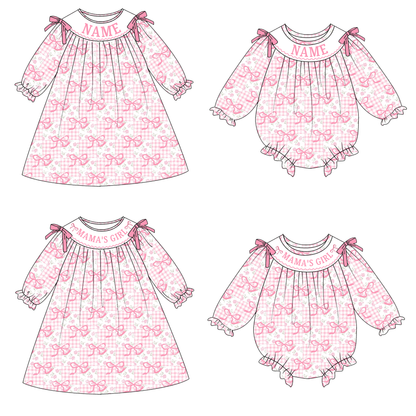 2026 Valentine's Day Custom Name "MAMA'S GIRL" Smocked Embroidered Collection