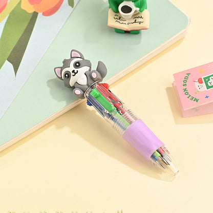 Back to School Animal Silicone 4-Color Mini Retractable Ballpoint Pen Cartoon Gel Grip Writing Pen