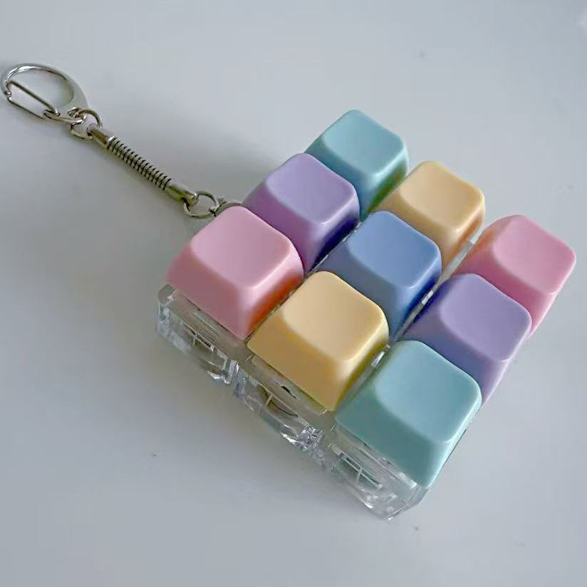 Pastel Colors Finger Press Button Cube Squishy Keyboard Keychain Stress Relief Toy