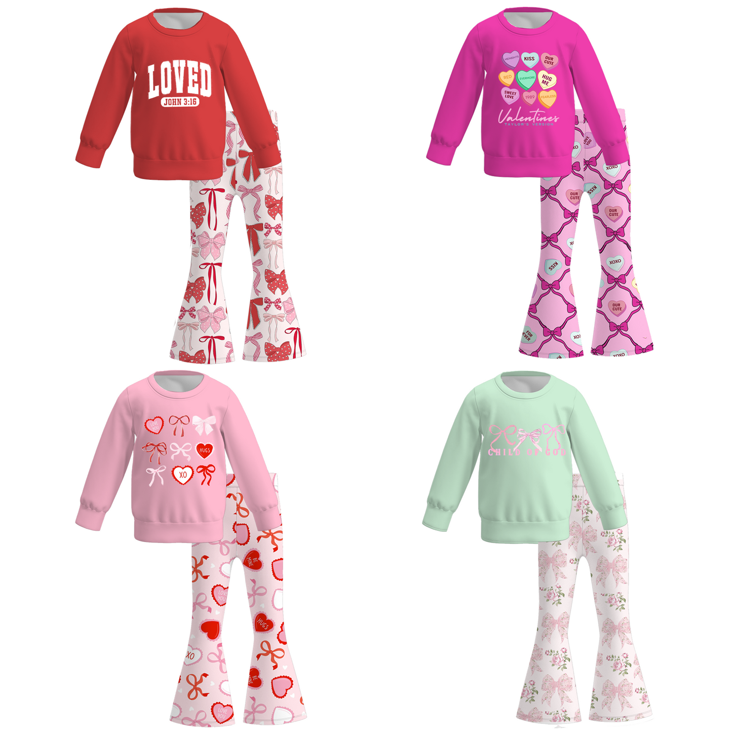2026 Valentine's Day Girls Printed Long Sleeves Outfit Set